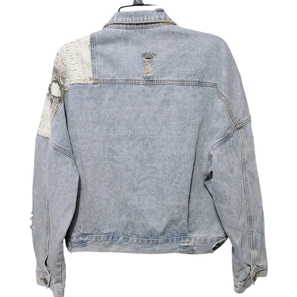 POL Snakeskin Patch Button Up Dustressed Denim Jean Jacket Women's Size Large L - Picture 6 of 15